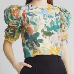 NWT Ted Baker oasia  puff sleeve floral Multicolor Blouse size XS/S